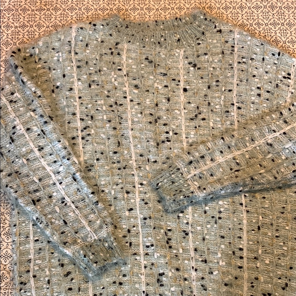 She + Sky Textured Knit Sweater in Light Blue and Gold